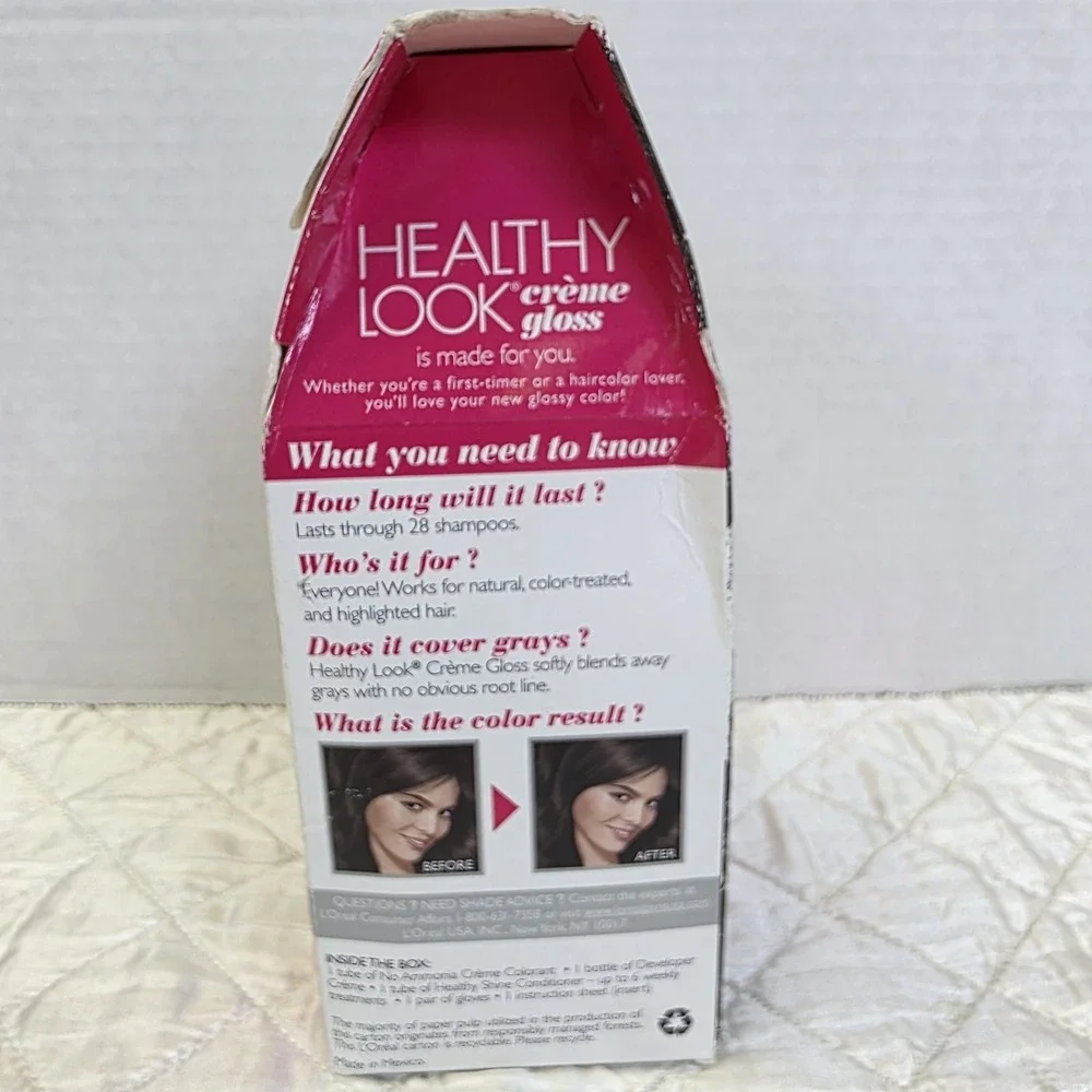 IMPERFECT BOX, NEW L'Oréal Healthy Look Creme Gloss Hair Color-4 DARK BROWN